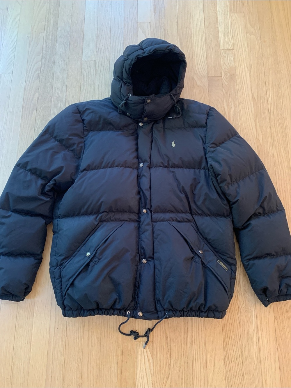 Polo Ralph Lauren Zip Snap Front Hooded Puffer Coat Black Size XL Tall